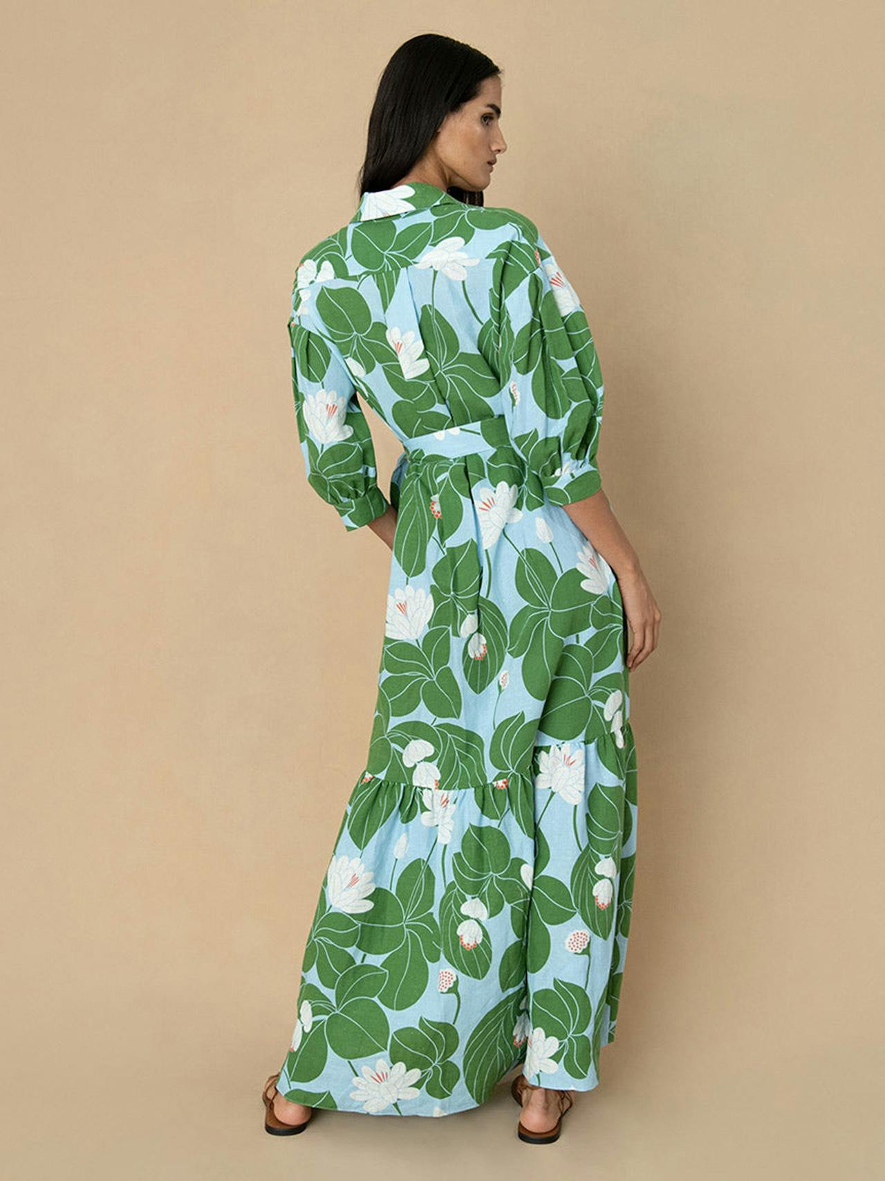 Waterlily green linen Bianca maxi dress Clothing Borgo De Nor    - Collagerie