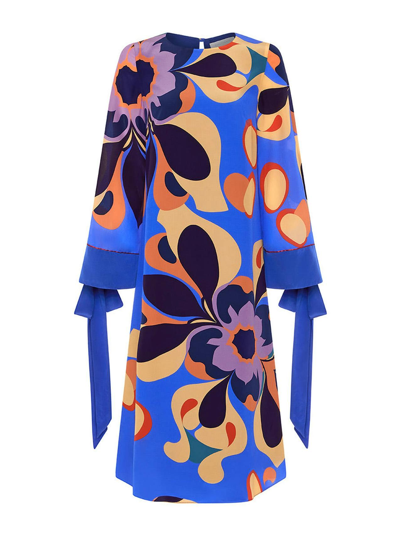 Seventies blue crepe Seraphina midi dress