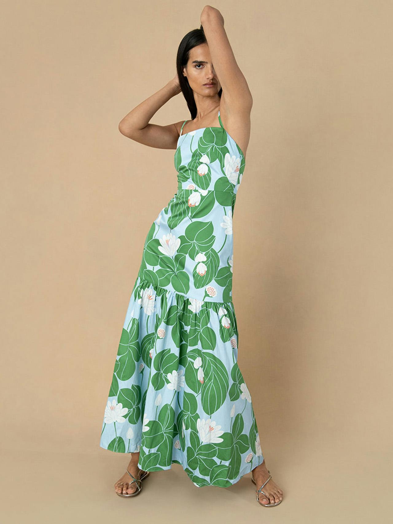 Waterlily green cotton maxi dress Clothing Borgo De Nor    - Collagerie