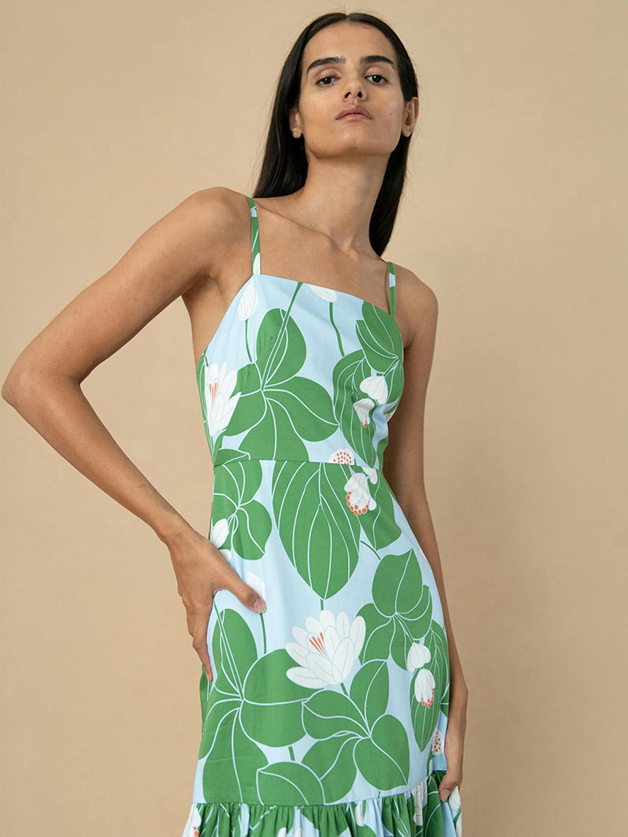 Waterlily green cotton maxi dress Clothing Borgo De Nor    - Collagerie