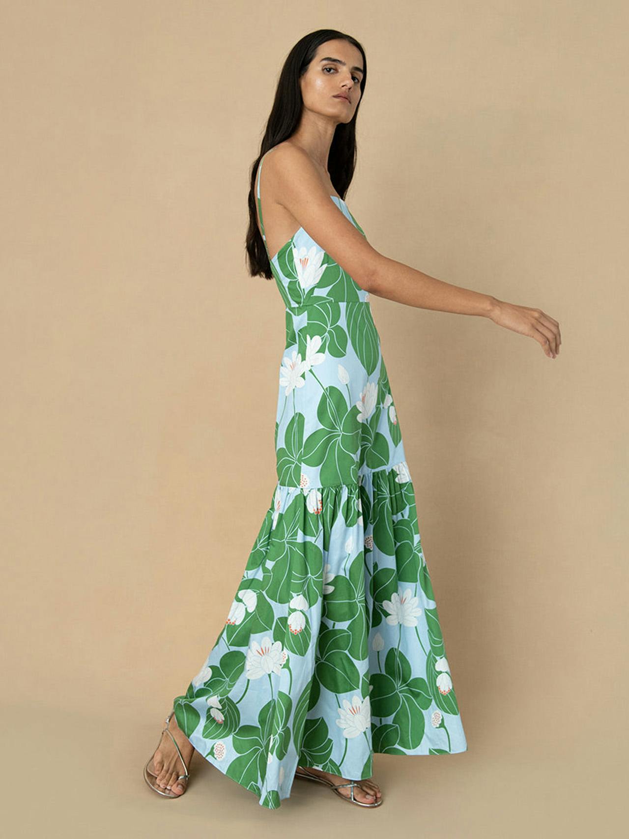 Waterlily green cotton maxi dress Clothing Borgo De Nor    - Collagerie