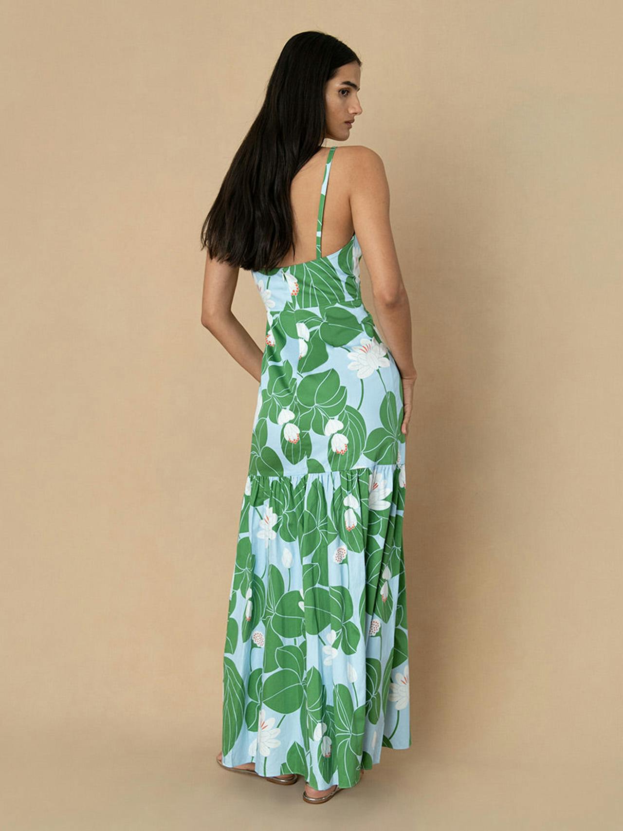 Waterlily green cotton maxi dress Clothing Borgo De Nor    - Collagerie