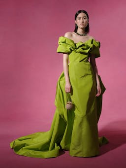 Etta chartreuse silk faille ruffle gown Clothing Markarian    - Collagerie