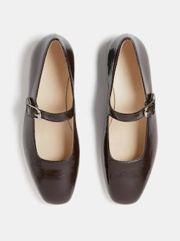 Chocolate patent leather Mary Jane flats Footwear Le Monde Beryl    - Collagerie