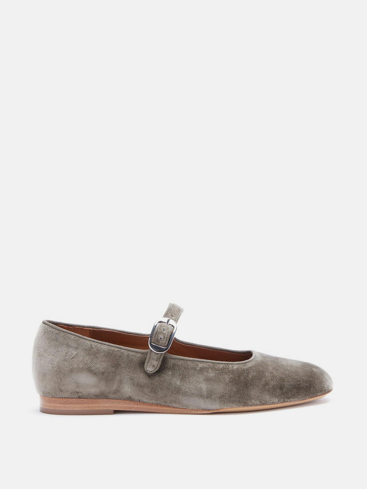 Grey velvet Mary Jane flats