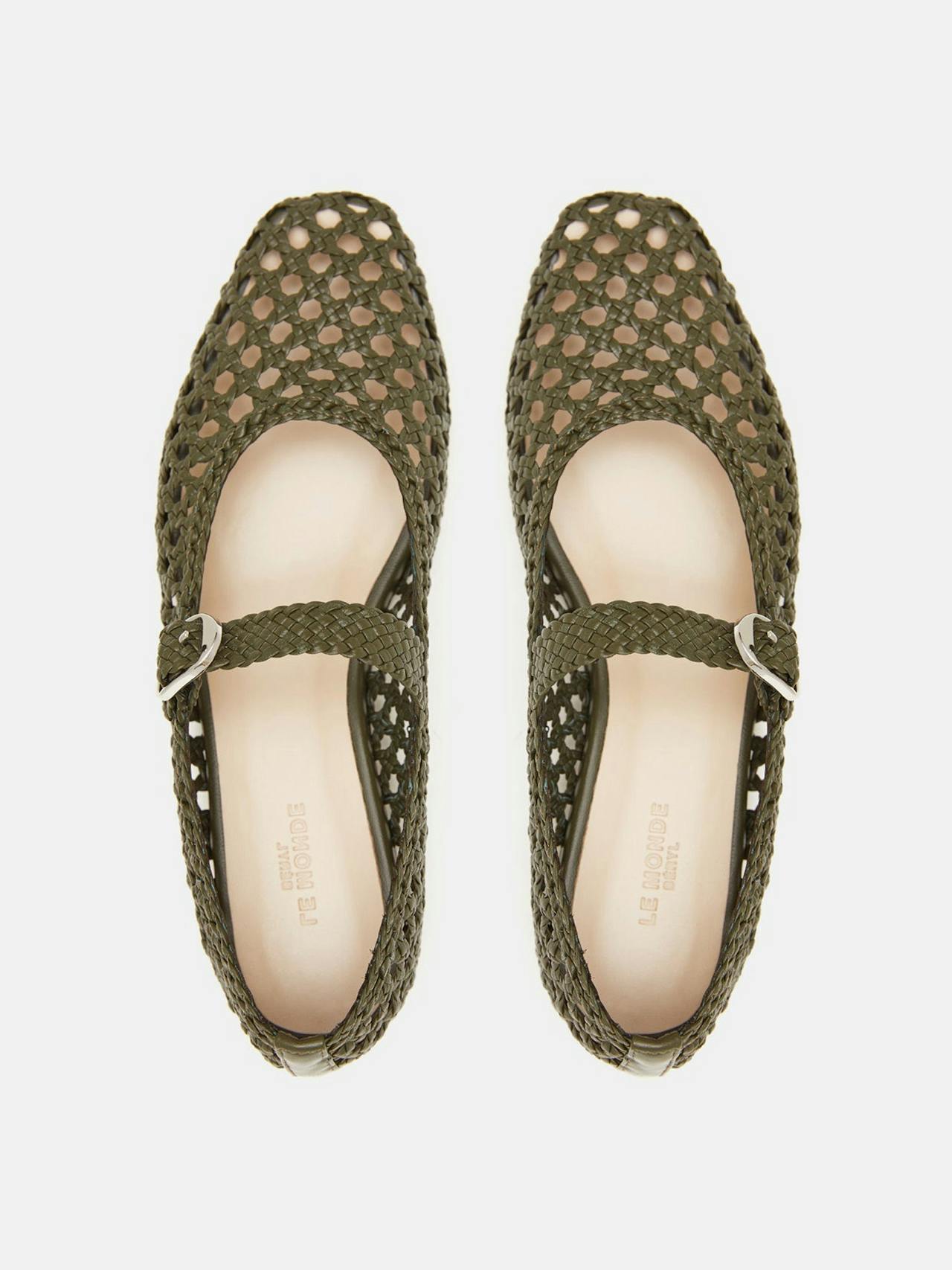 Green leather woven Mary Jane flats Footwear Le Monde Beryl    - Collagerie