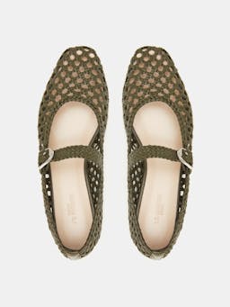 Green leather woven Mary Jane flats Footwear Le Monde Beryl    - Collagerie