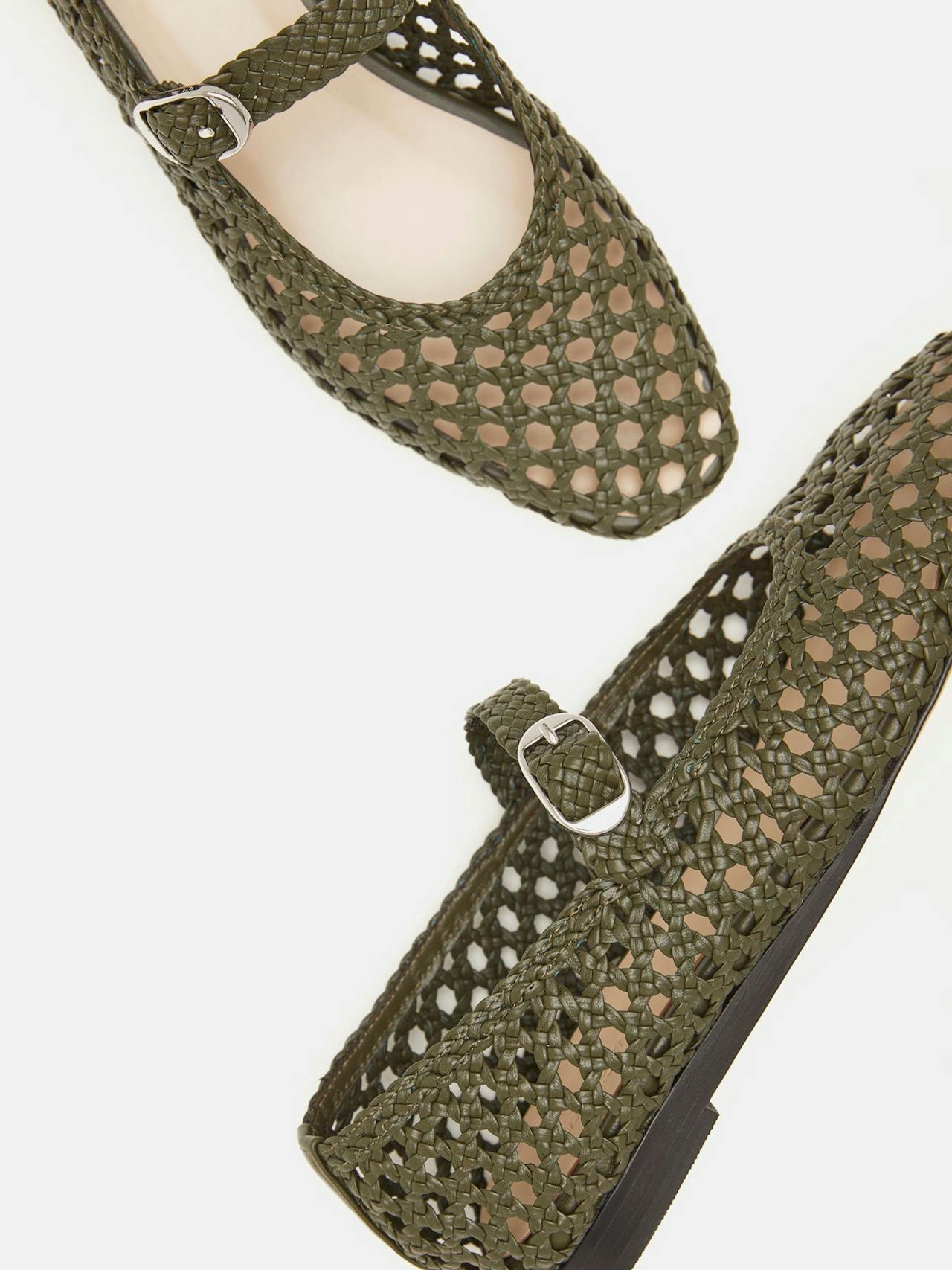 Green leather woven Mary Jane flats Footwear Le Monde Beryl    - Collagerie