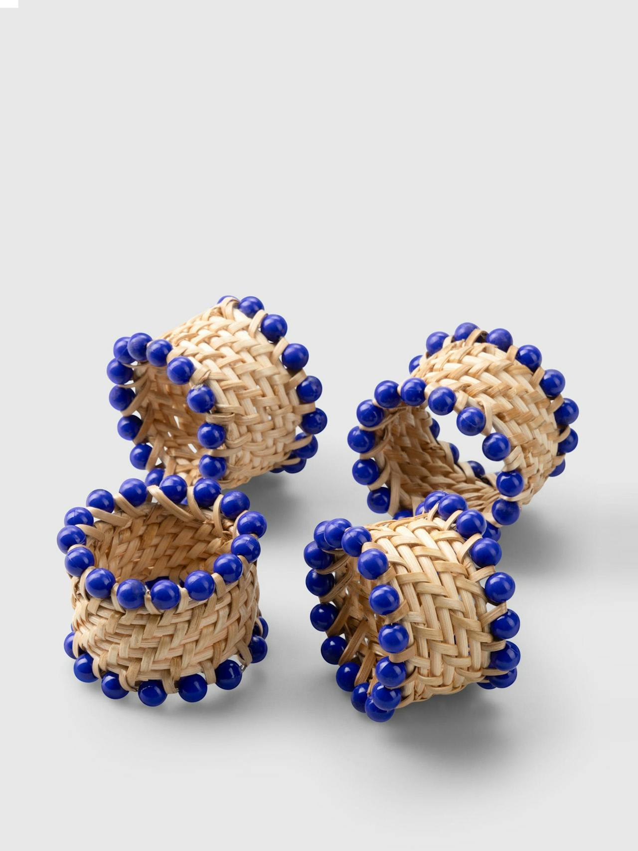 Blue beaded napkin rings, set of 4