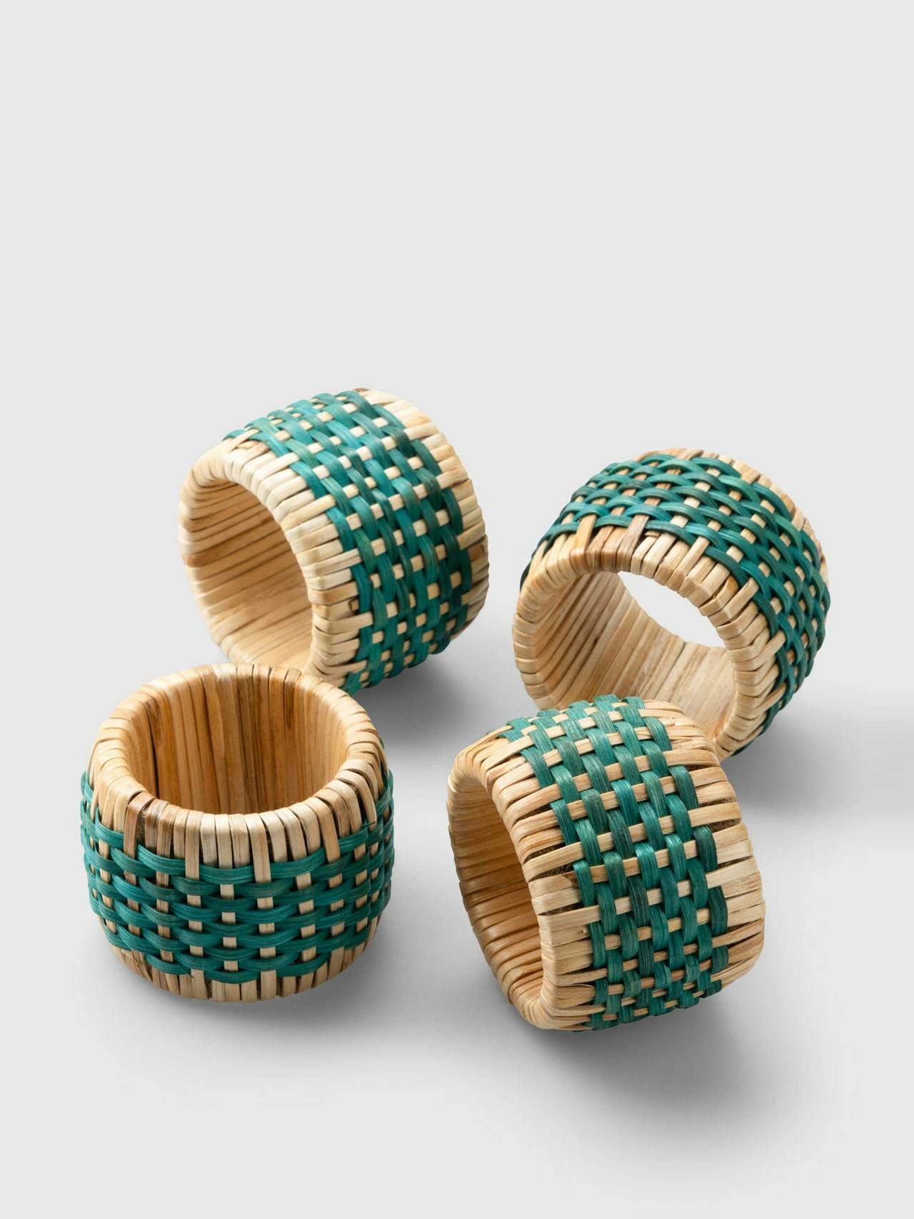 Green woven napkin rings, set of 4