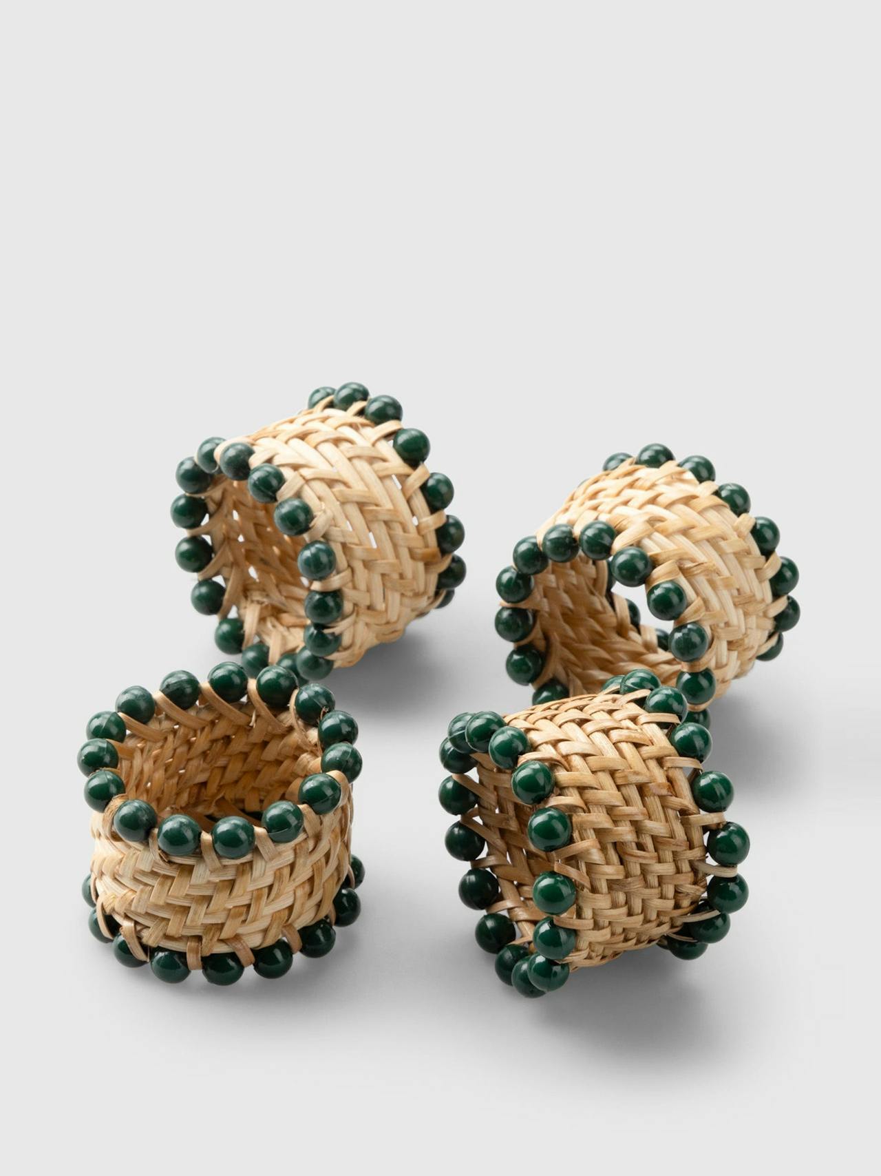 Green beaded napkin rings, set of 4