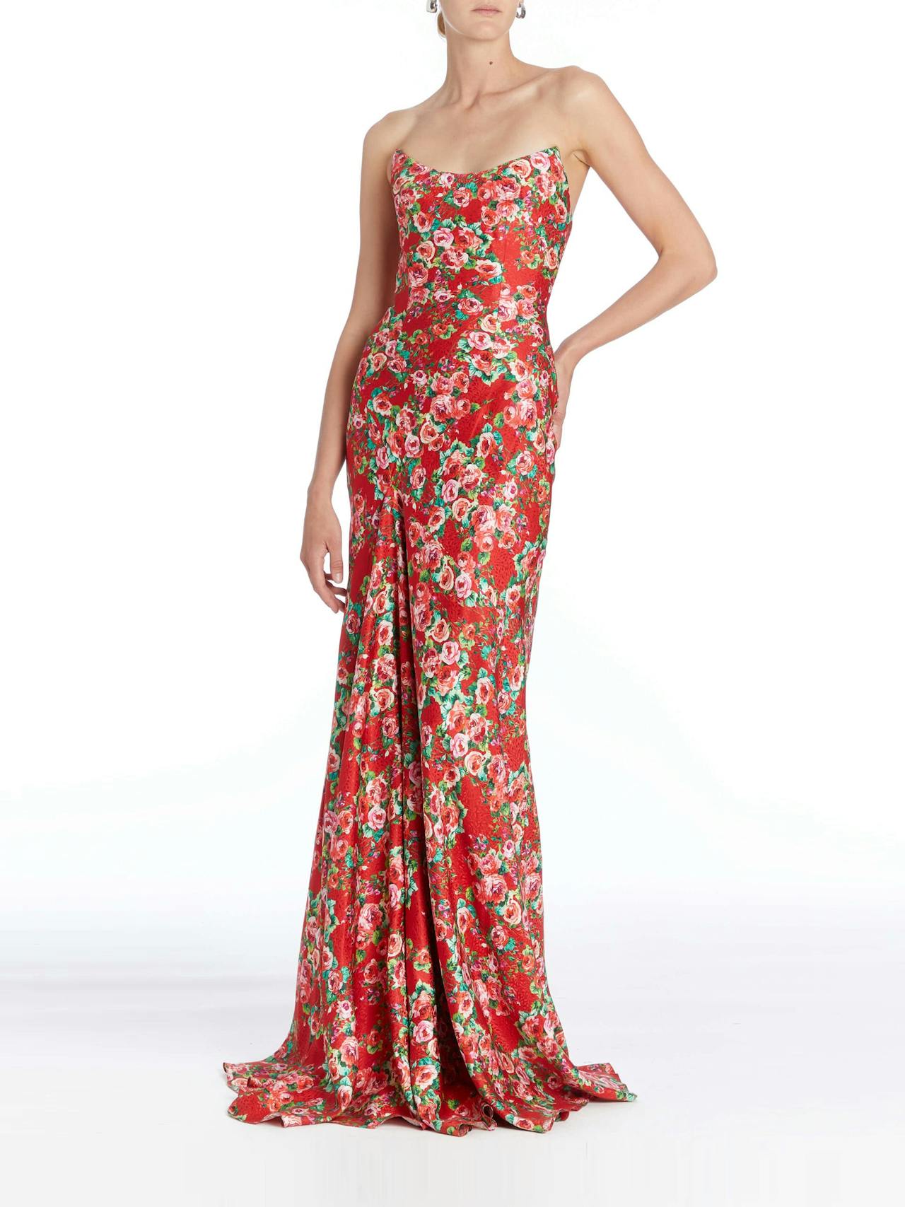 Red rose floral draped Tallulah gown Clothing Markarian    - Collagerie