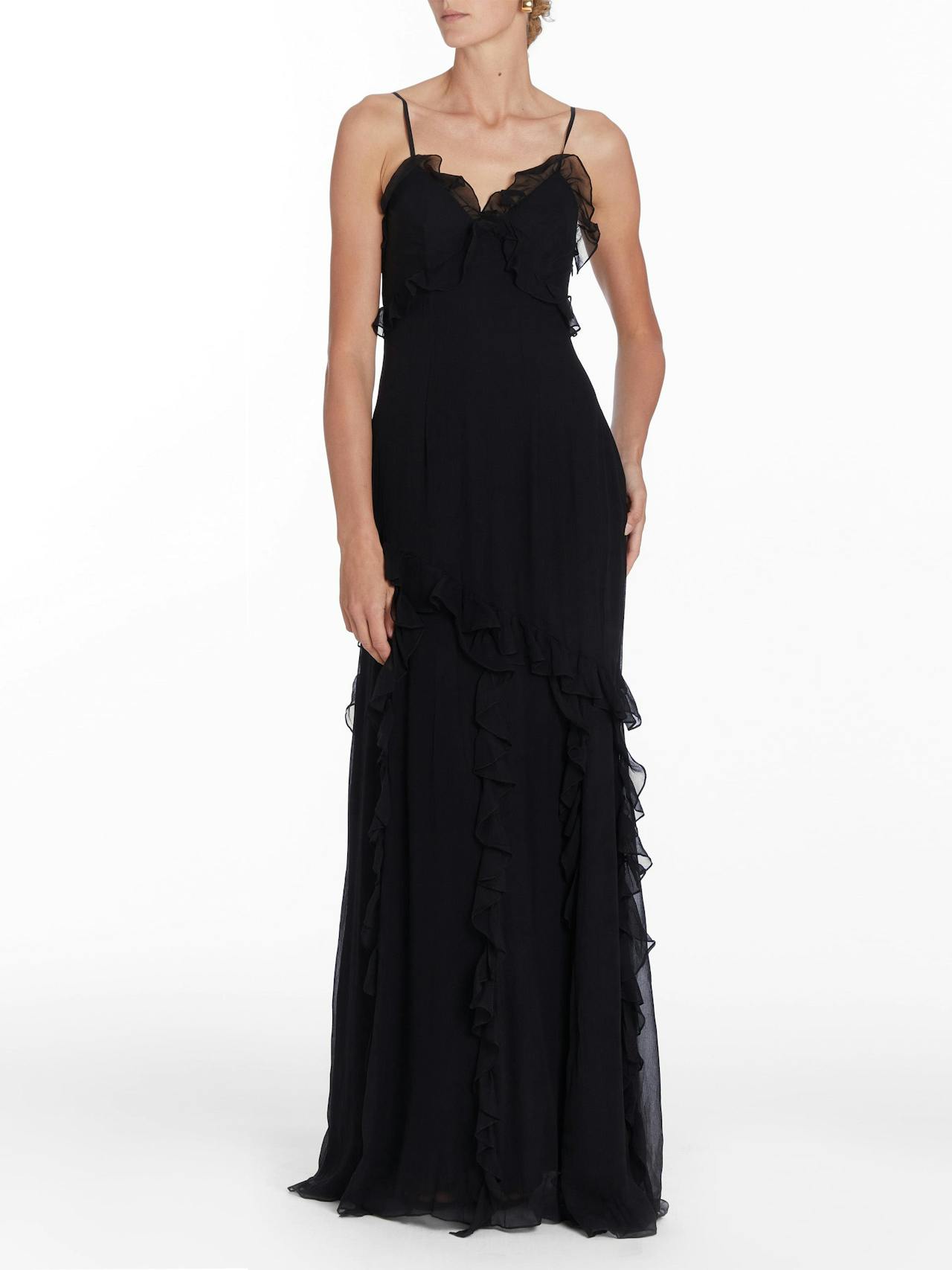 Contessa black crinkle chiffon ruffle gown GOWN Markarian    - Collagerie