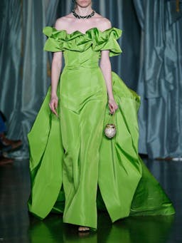 Etta chartreuse silk faille ruffle gown Clothing Markarian    - Collagerie