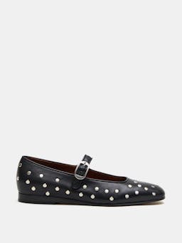 Black studded leather Mary Jane flats Shoes Le Monde Beryl    - Collagerie