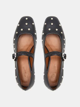 Black studded leather Mary Jane flats Shoes Le Monde Beryl    - Collagerie