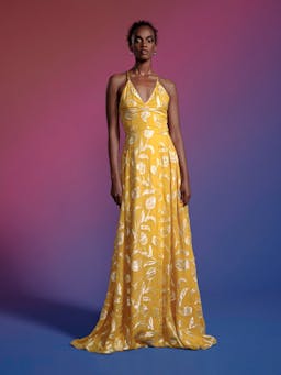 Yellow floral drop waist Marigold gown Clothing Markarian    - Collagerie