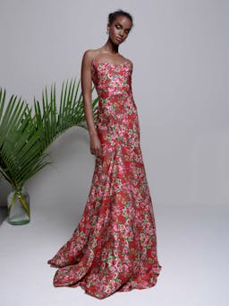 Red rose floral draped Tallulah gown Clothing Markarian    - Collagerie