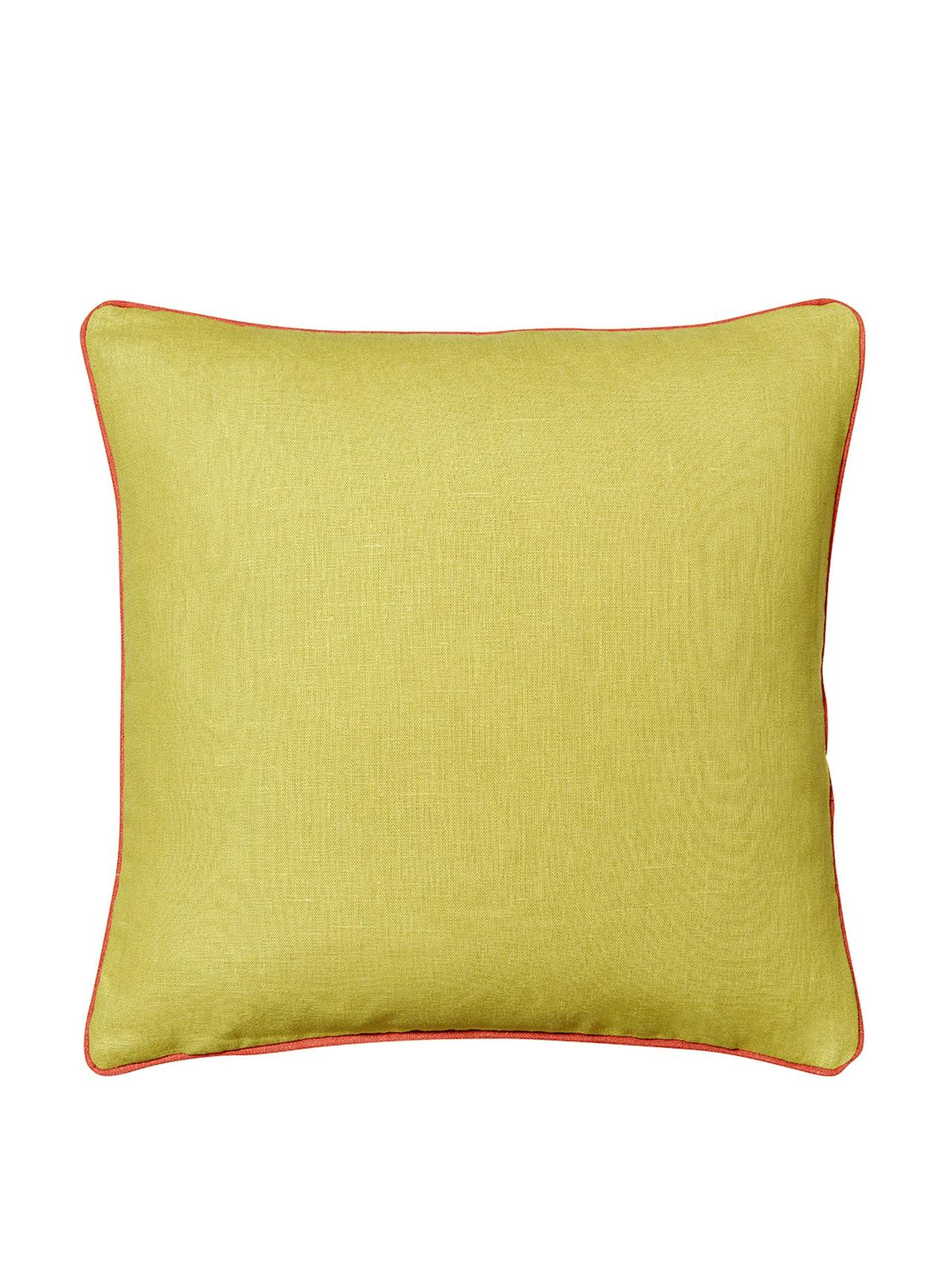 Moss green cushion with terracotta trim