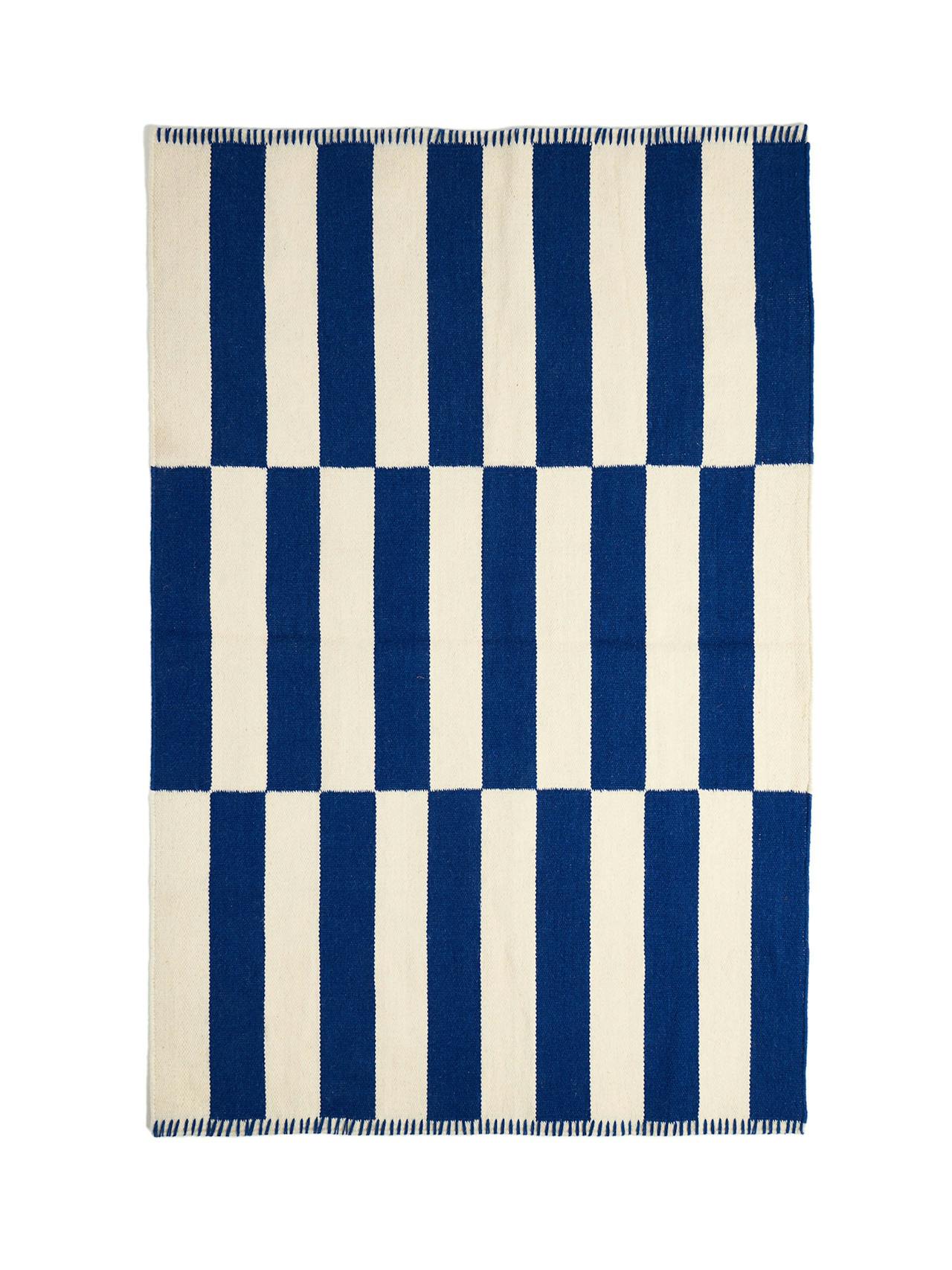 Simeon blue and white stripe wool rug