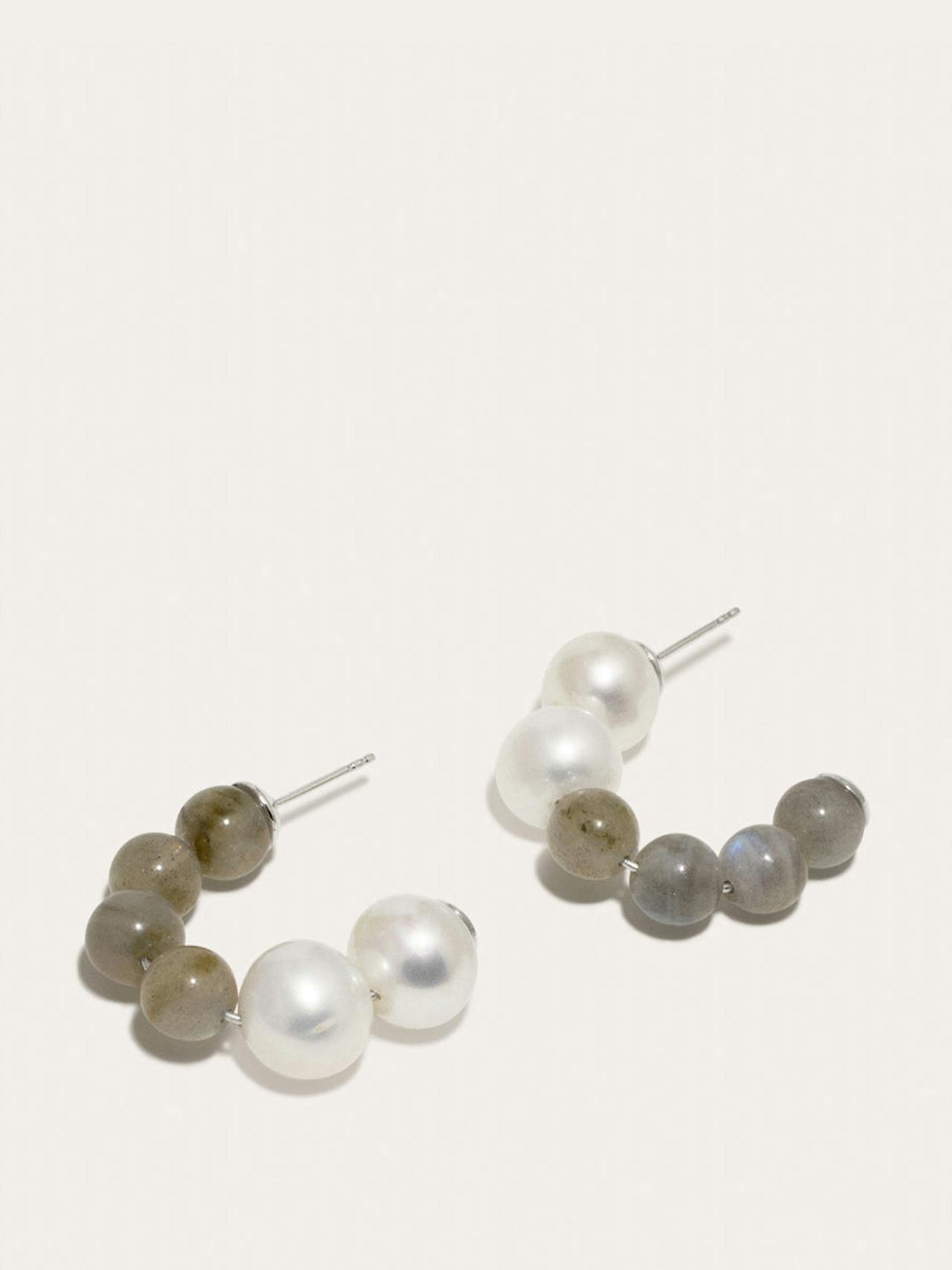 Pearl, zirconia and labradorite bead Fee‐fi‐fo‐fum earrings