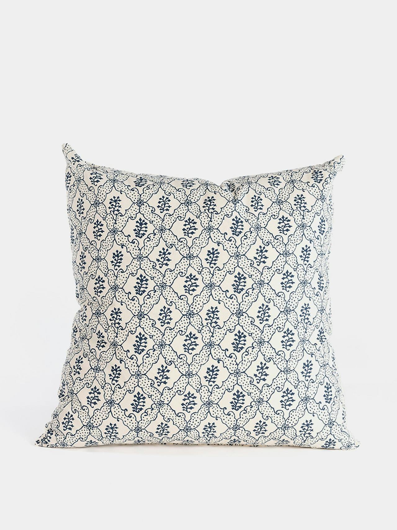 Lattice flower scatter cushion in indigo
