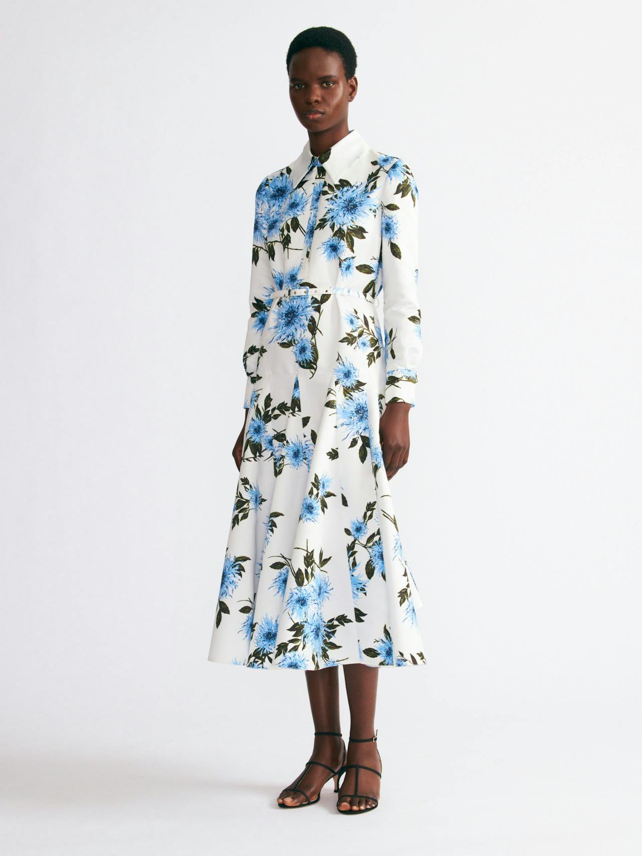 Tomasina dress in blue dahlia floral print taffeta faille Dresses Emilia Wickstead    - Collagerie