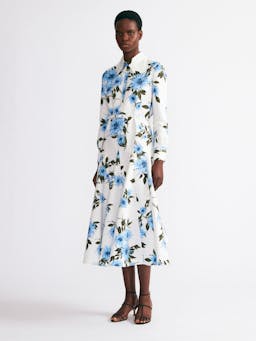 Tomasina dress in blue dahlia floral print taffeta faille Dresses Emilia Wickstead    - Collagerie