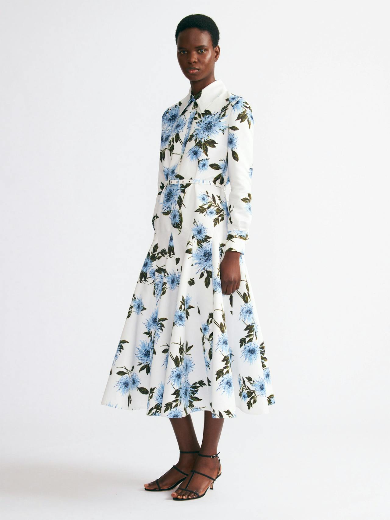 Tomasina dress in blue dahlia floral print taffeta faille Dresses Emilia Wickstead    - Collagerie