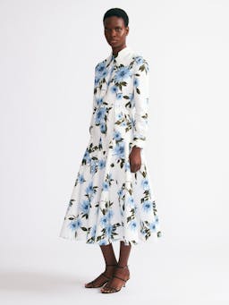 Tomasina dress in blue dahlia floral print taffeta faille Dresses Emilia Wickstead    - Collagerie