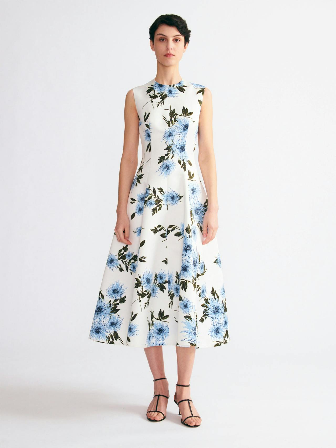 Mara dress in blue dahlia floral print taffeta faille Dresses Emilia Wickstead    - Collagerie