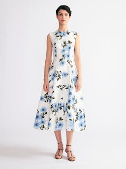 Mara dress in blue dahlia floral print taffeta faille Dresses Emilia Wickstead    - Collagerie