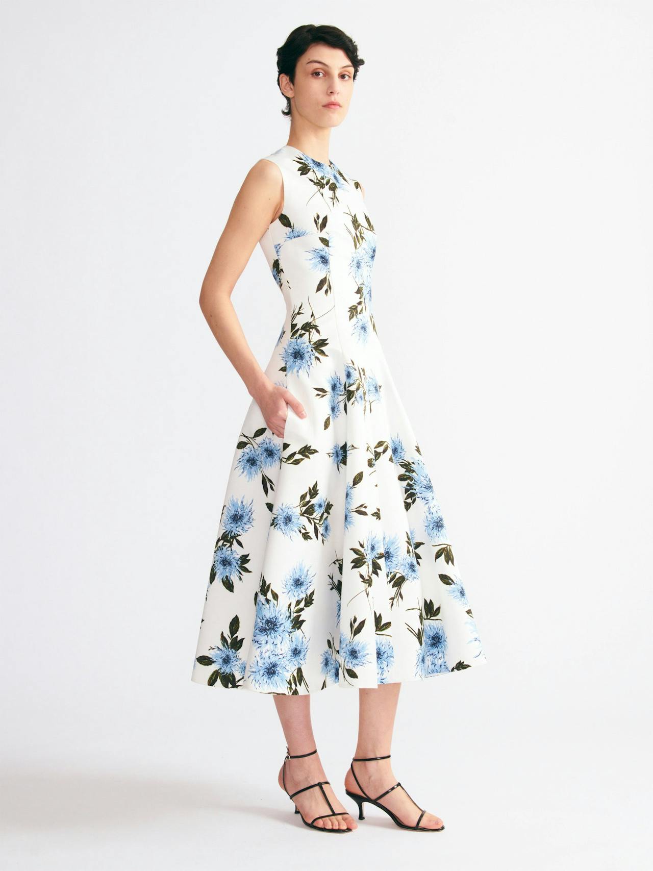 Mara dress in blue dahlia floral print taffeta faille Dresses Emilia Wickstead    - Collagerie