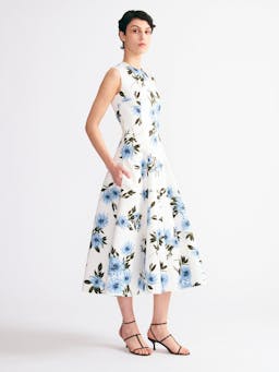 Mara dress in blue dahlia floral print taffeta faille Dresses Emilia Wickstead    - Collagerie