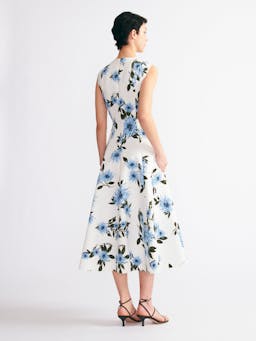 Mara dress in blue dahlia floral print taffeta faille Dresses Emilia Wickstead    - Collagerie