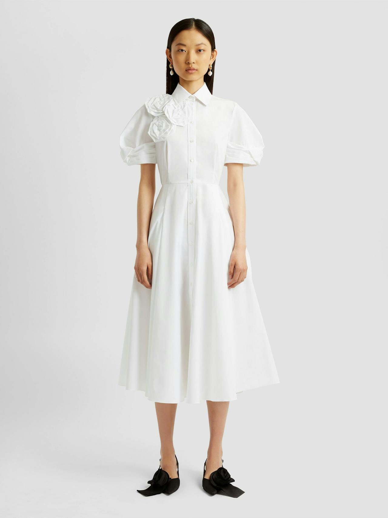 Short sleeve midi shirt dress with rosettes PF24_F1D35_WCP Erdem    - Collagerie