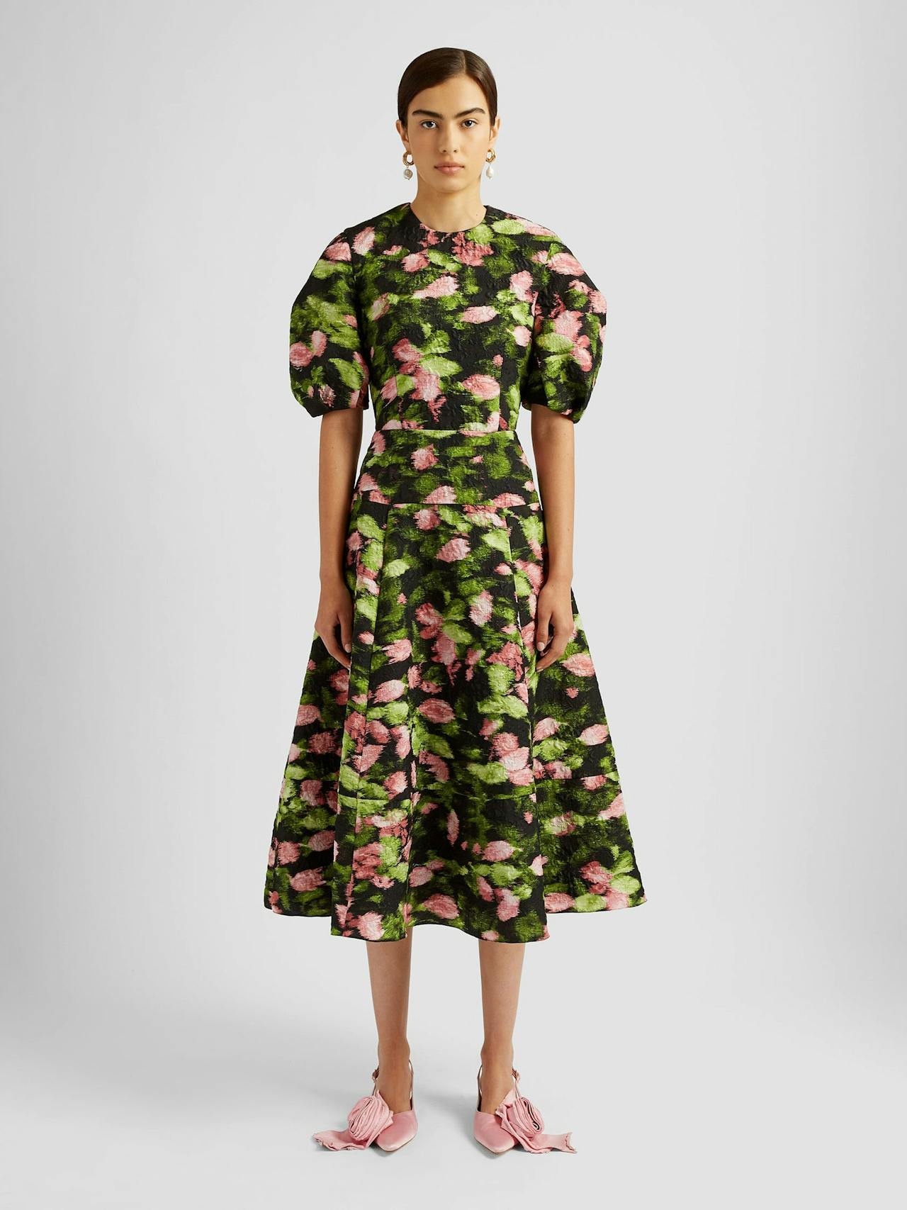 Black and green short sleeve midi dress PF24_F1D914_BLLM Erdem    - Collagerie