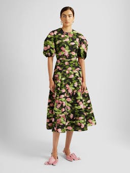 Black and green short sleeve midi dress PF24_F1D914_BLLM Erdem    - Collagerie