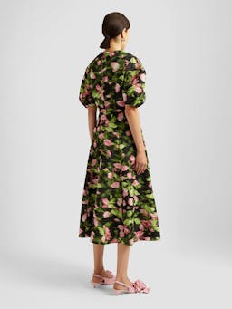 Black and green short sleeve midi dress PF24_F1D914_BLLM Erdem    - Collagerie