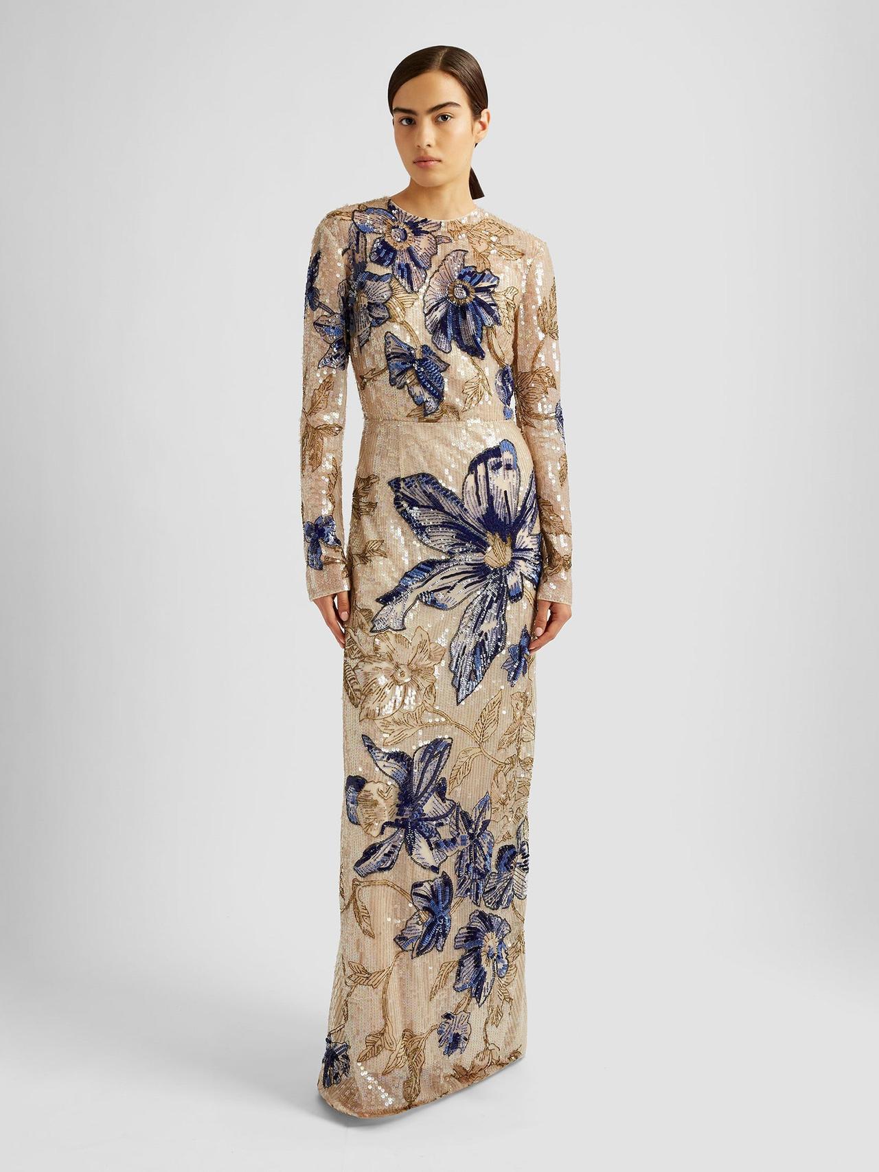 Long sleeve beaded sequin gown PF24_F1G905_NLS Erdem    - Collagerie