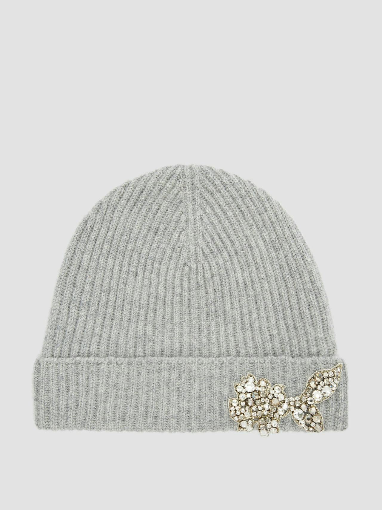 Grey embroidered knitted hat