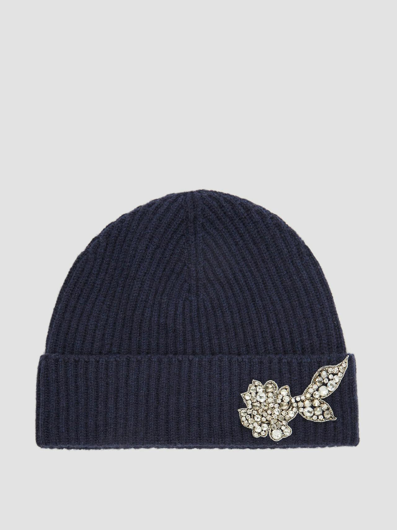 Navy embroidered knitted hat