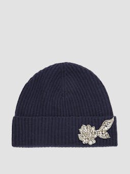 Navy embroidered knitted hat PF24_F1H1_ENC Erdem    - Collagerie