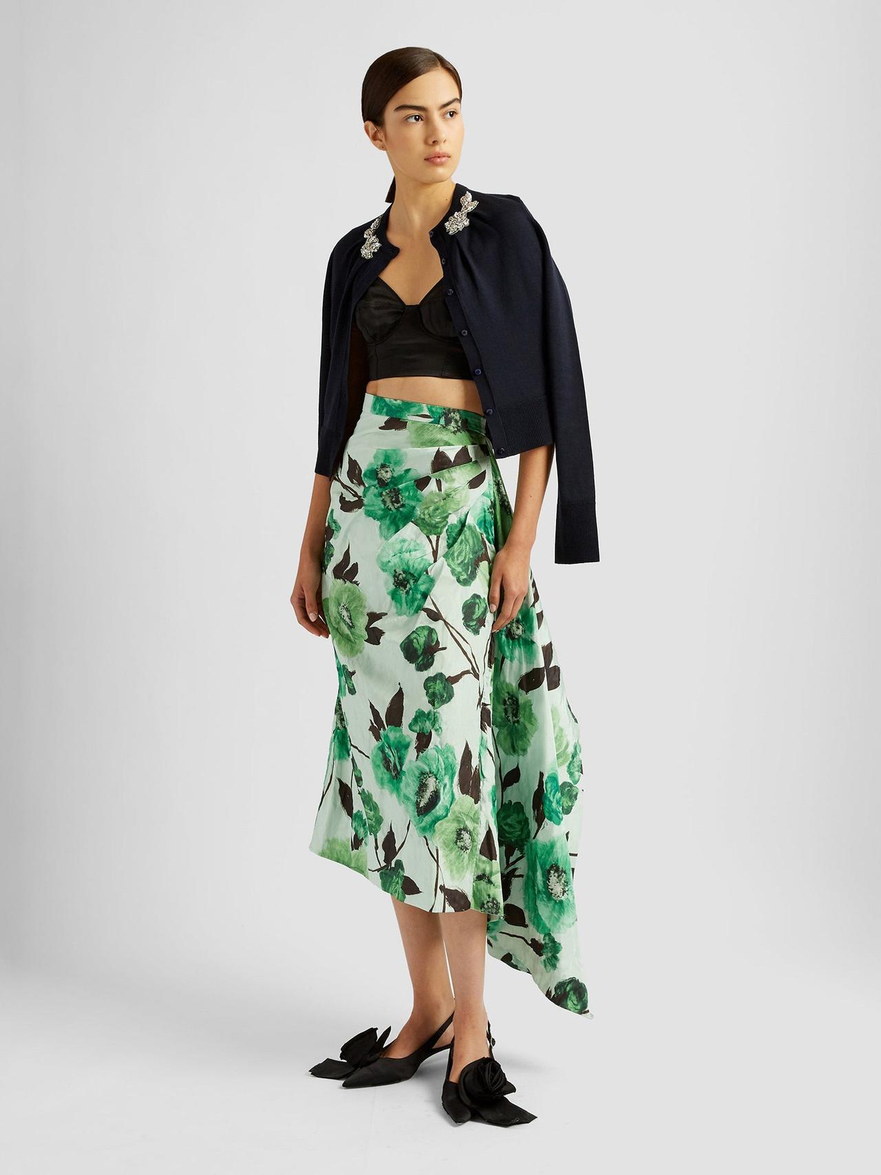 Green pencil skirt with drape detail PF24_F1S2_GVTT Erdem    - Collagerie