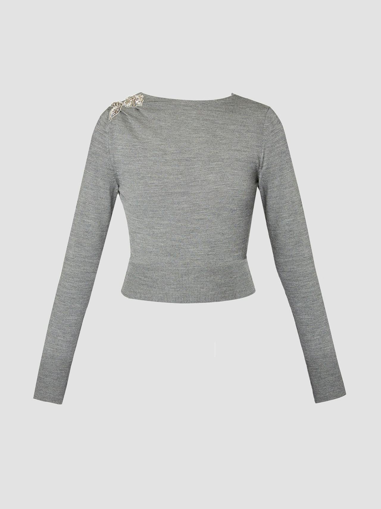 Grey drape detail knit jumper