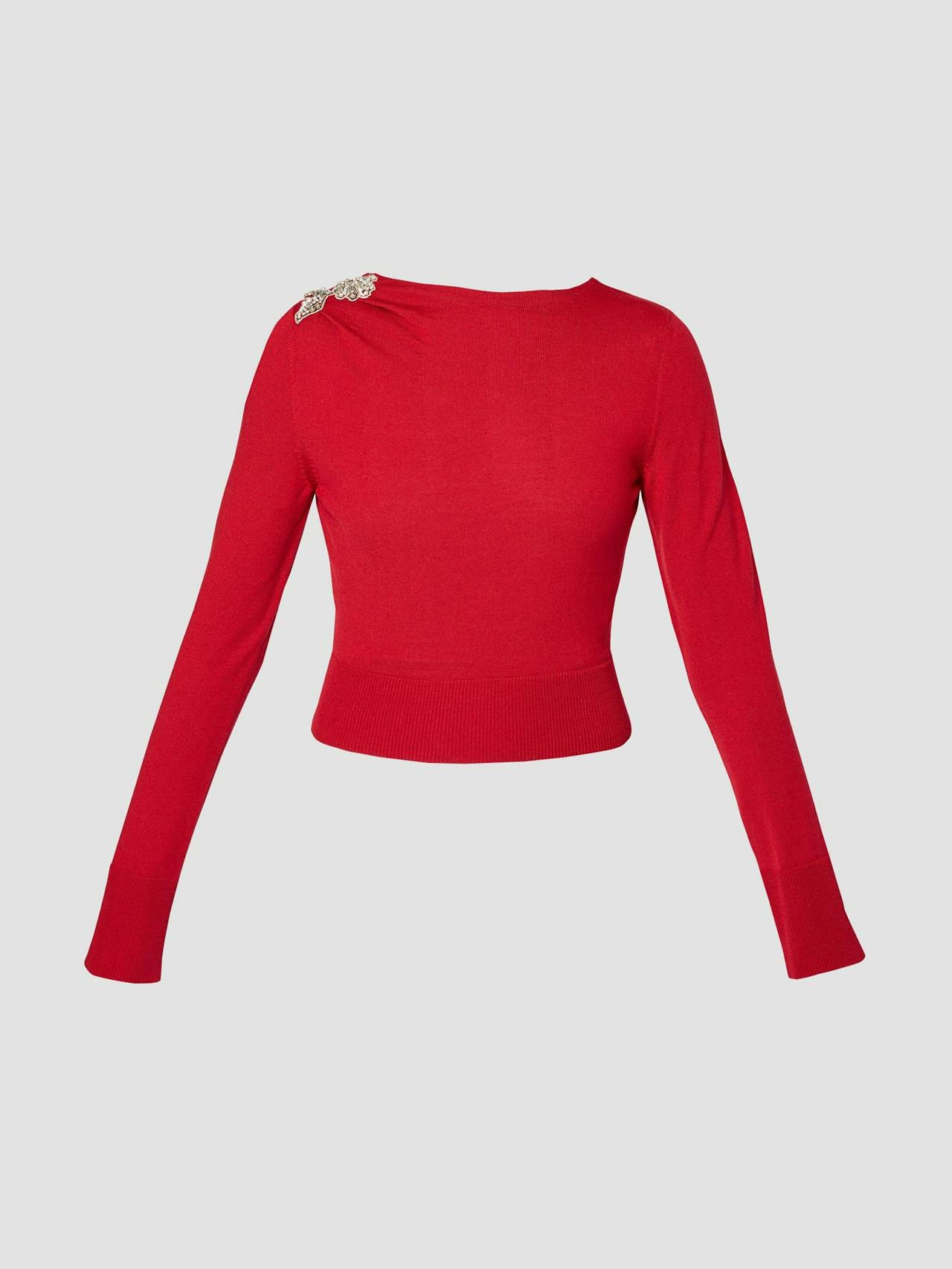 Red drape detail knit jumper