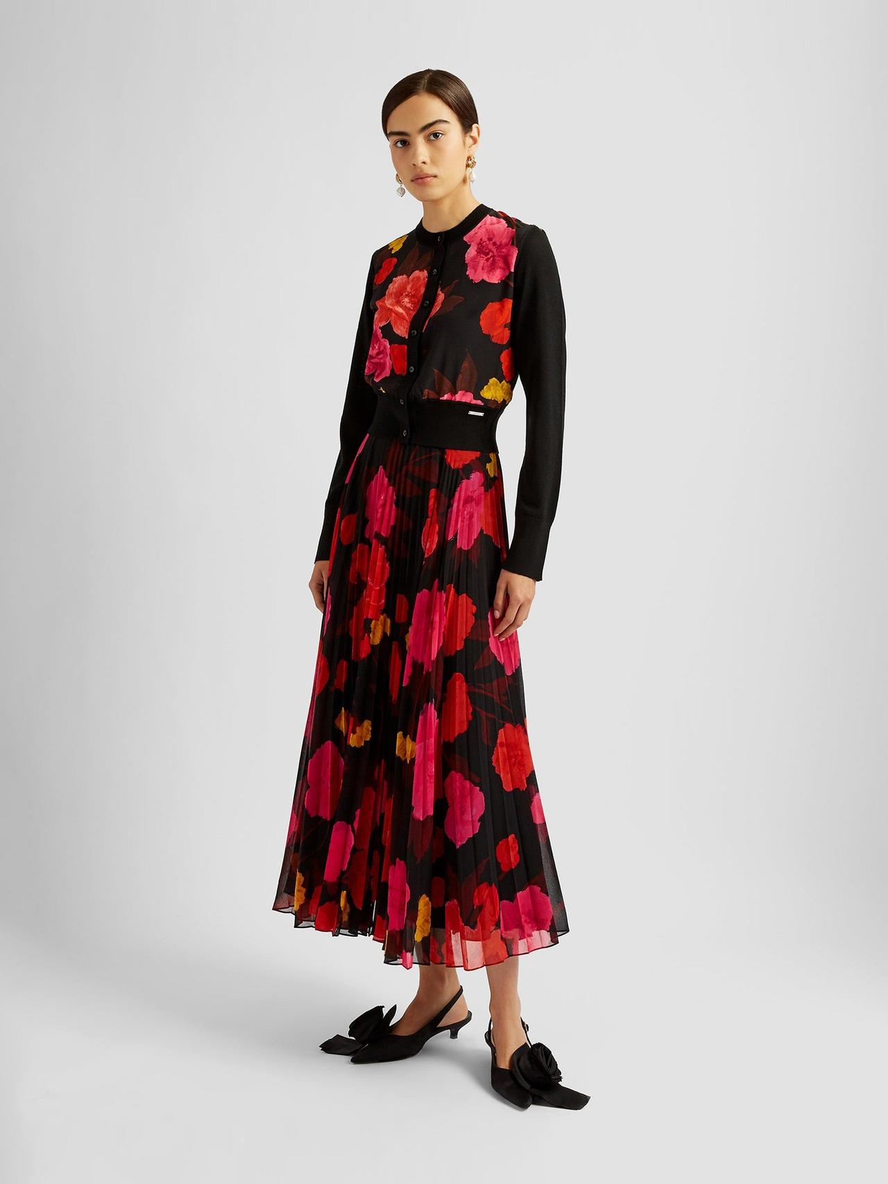 Red and black pleated midi skirt PF24_F1S900_BVPV Erdem    - Collagerie