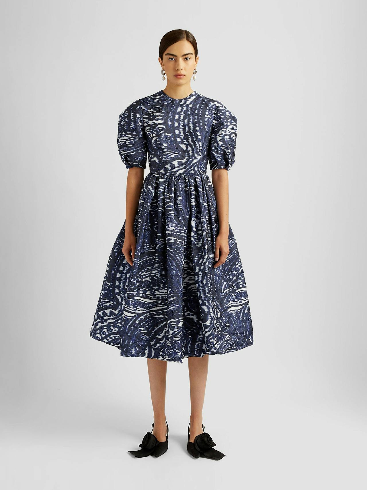 Navy short sleeve a line midi dress PF24_R1D41_BLPTT Erdem    - Collagerie