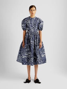 Navy short sleeve a line midi dress PF24_R1D41_BLPTT Erdem    - Collagerie