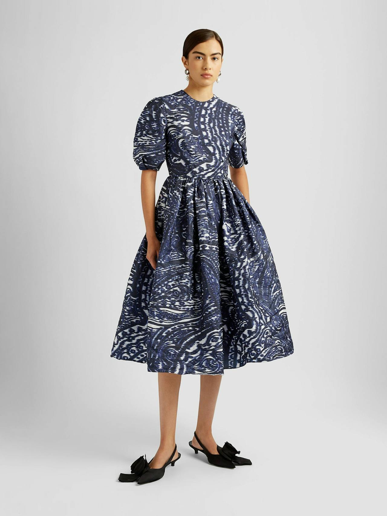 Navy short sleeve a line midi dress PF24_R1D41_BLPTT Erdem    - Collagerie